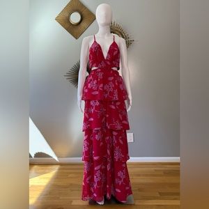 Express Red Floral Tiered Maxi Dress